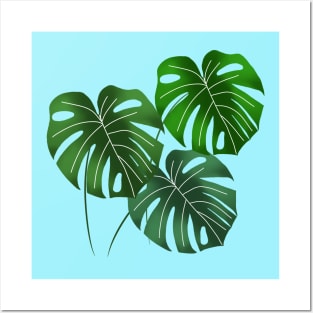 Monstera leaves - blue Posters and Art